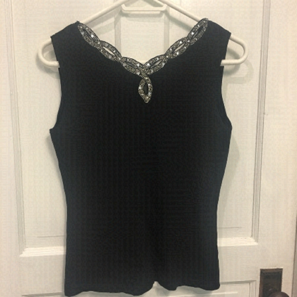 Belldini sleeveless top, beaded detail at neckline